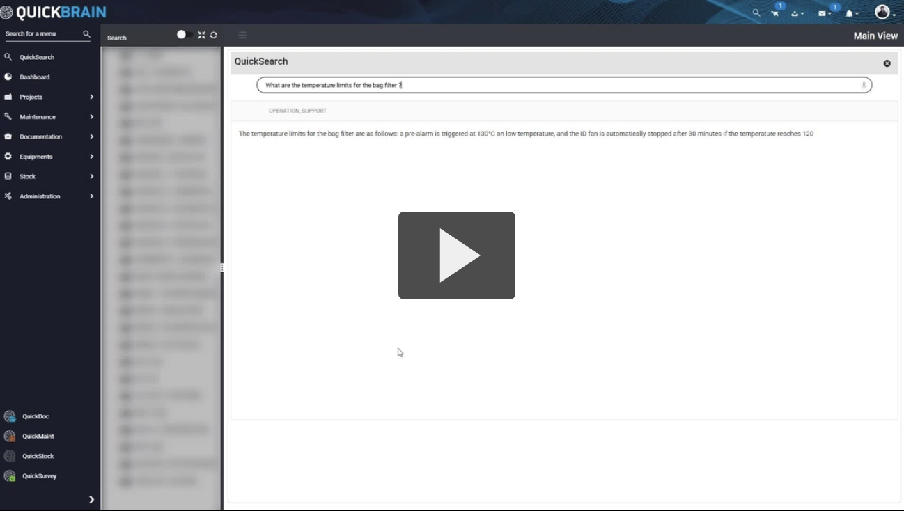 QUICKSEARCH PLugin Video of QUICKBRAIN CMMS for industry